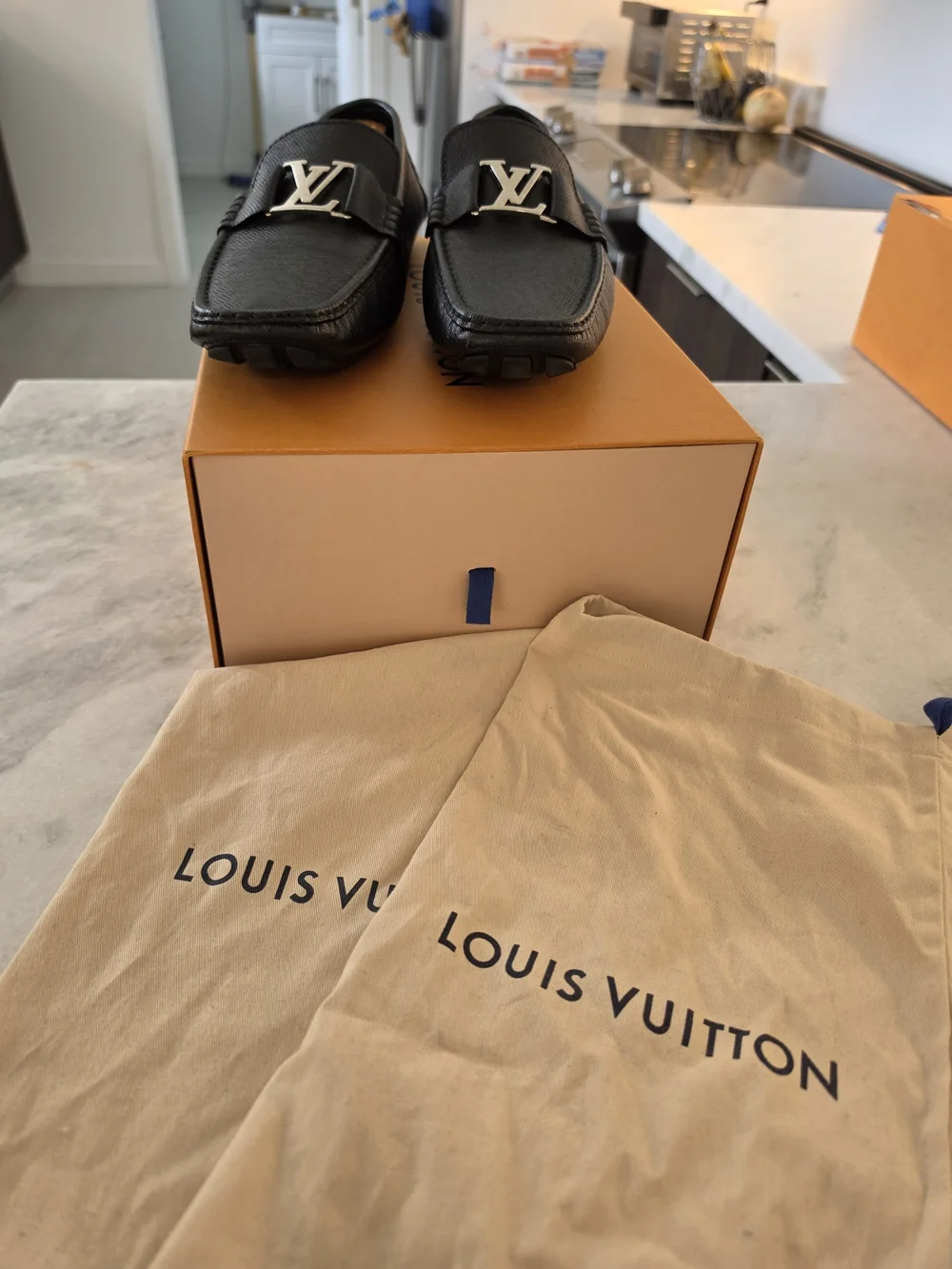 Louis Vuitton Black Textured Leather Loafers with Silver LV Buckle - Picture 3 of 3